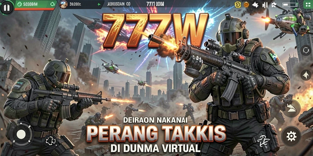 Tampilan intens pertempuran di 7777W, menunjukkan gameplay TPS yang seru.