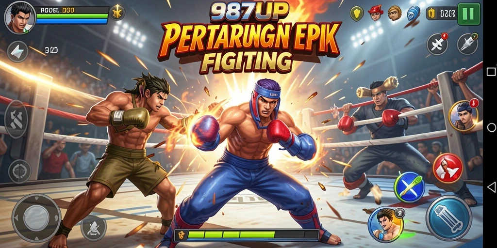 Tampilan utama gameplay <strong>987UP</strong> dengan karakter bertarung secara intens.