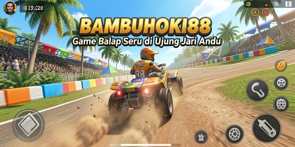 Tampilan gameplay balapan seru dalam BAMBUHOKI88 dengan trek menantang.