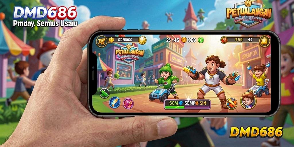 Tampilan screenshot menunjukkan aksi seru dalam DMD686 dengan gameplay Arcade.