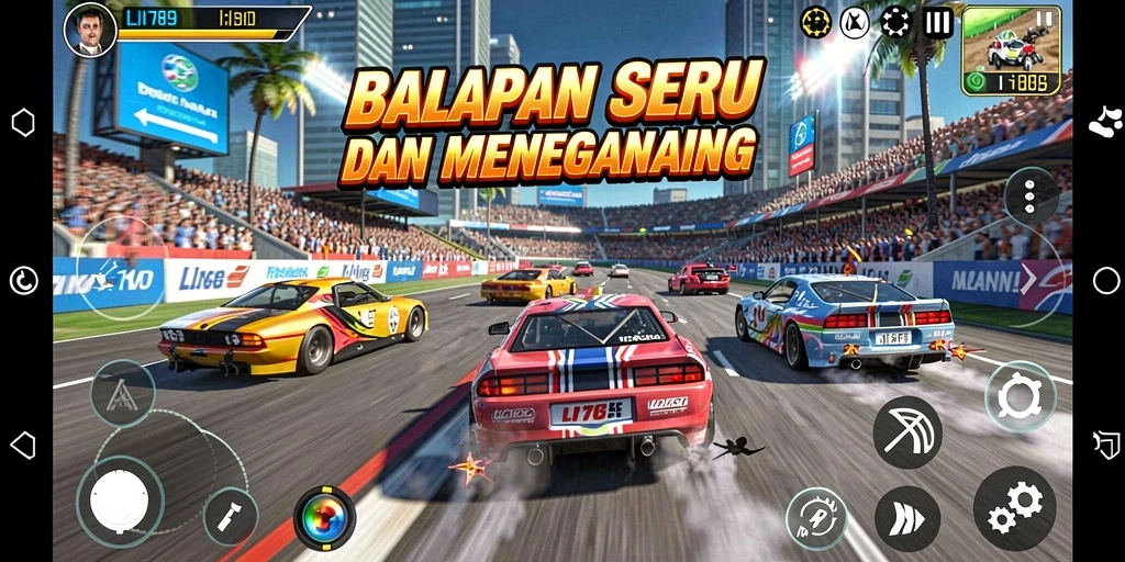 Tangkapan layar utama gameplay LI789 menampilkan balapan yang mendebarkan.