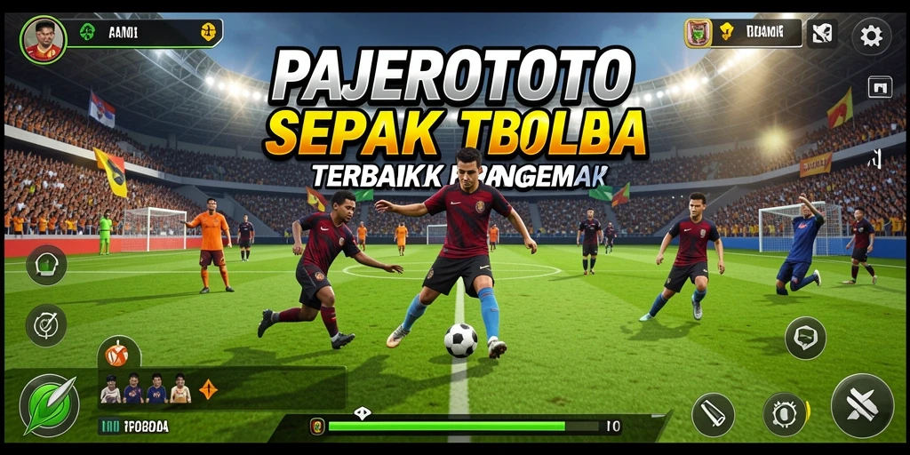 Screenshot gameplay menunjukkan aksi seru pertandingan sepak bola.
