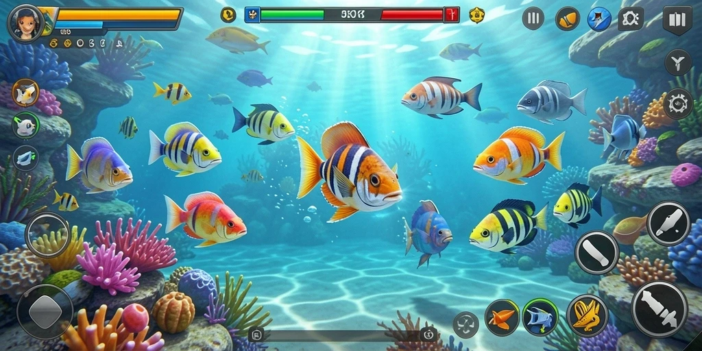 Tangkapan layar utama menunjukkan keseruan gameplay Tembak Ikan yang penuh warna.