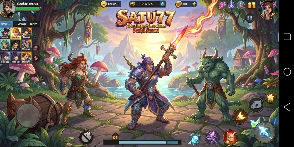 Tangkapan layar game SATU77 menunjukkan aksi petualangan seru dan dunia yang luas.