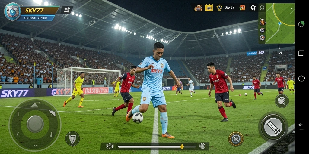 Tampilan gameplay menegangkan dalam <strong>SKY77</strong> dengan aksi sepak bola seru.