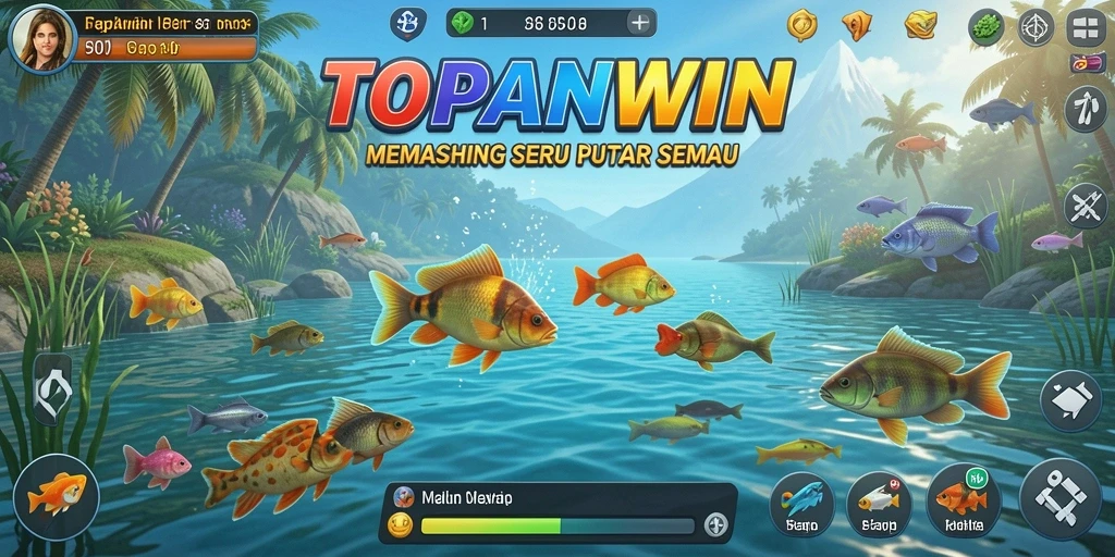 Tampilan gameplay <strong>TOPANWIN</strong> yang menarik saat memancing ikan di laut.