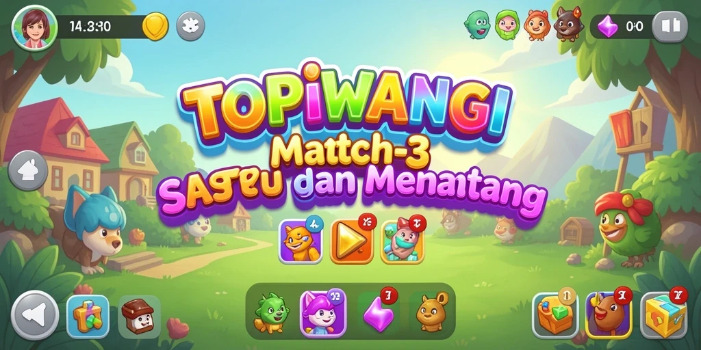 Tampilan gameplay seru di TOPIWANGI dengan tantangan Match-3.